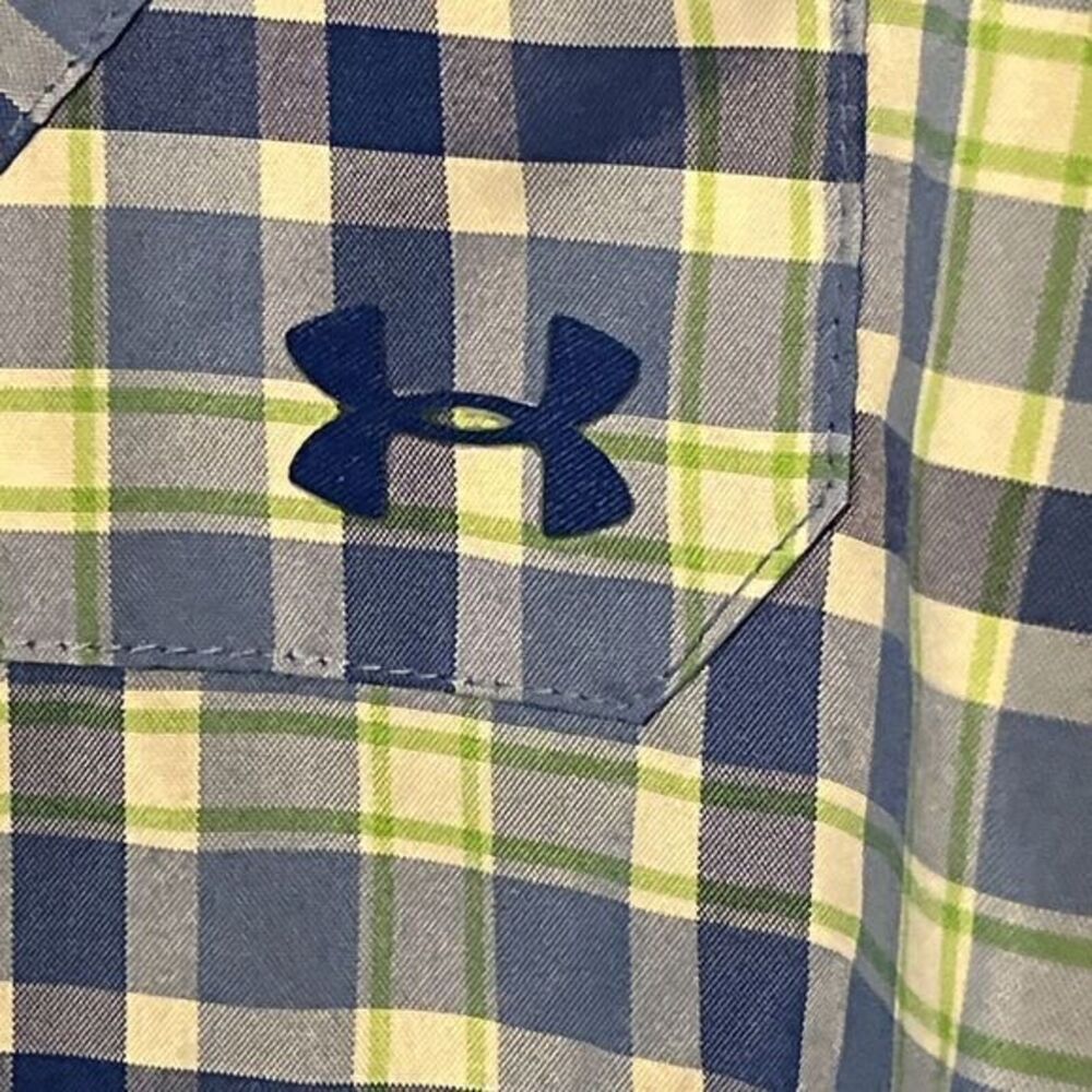 Under Armour Heatgear Shirt Mens XL Blue White Plaid Short Sleeve Button Up - Picture 4 of 6
